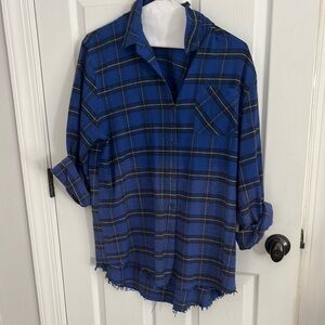 Blue Plaid Button-Up Shirt